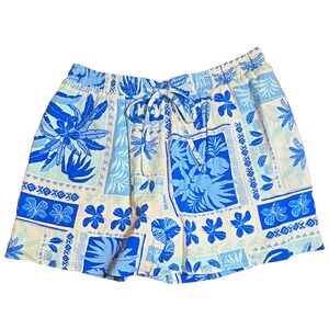 Hudson Gray Women's Size L Blue White Floral Drawstring Shorts Rayon Linen